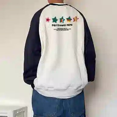 棉购 美式圆领星星印花套头长袖卫衣 男女同款