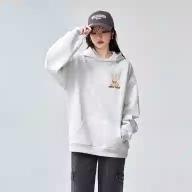 棉购 连帽设计感兔子印花宽松重磅简约时尚长袖卫衣 女款