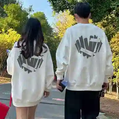 棉购 美式复古宽松慵懒风落肩长袖卫衣 男女同款