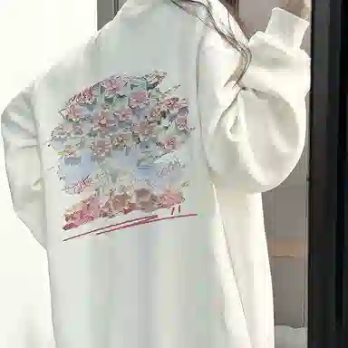棉购 日系简约休闲圆领风景印花少女风宽松百搭长袖卫衣 男女同款