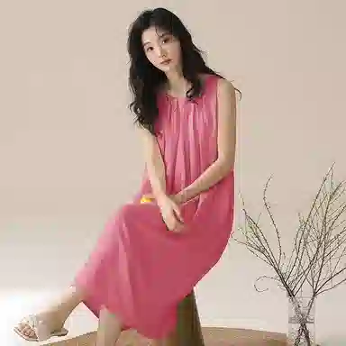 棉购 云朵棉小清新冰感薄款带胸垫无袖睡裙 女款 玫瑰红