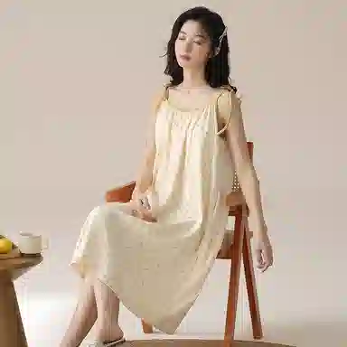 棉购 碎花含胸垫套头吊带睡裙 女款 黄色