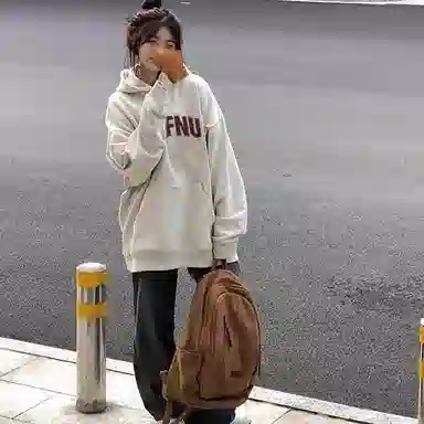 棉购 潮牌美式复古小众字母印花连帽休闲百搭卫衣 男女同款