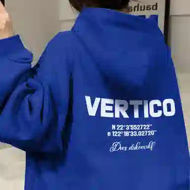 棉购 圆领字母加绒加厚长袖卫衣 男女同款 蓝色