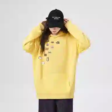 棉购 薄款连帽宽松韩版学生口袋套头休闲加绒外套卫衣 女款
