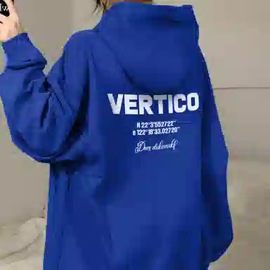 棉购 圆领字母加绒加厚长袖卫衣 男女同款 蓝色