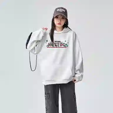 棉购 连帽潮流加绒加厚长袖上衣外套字母印花时尚经典卫衣 女款