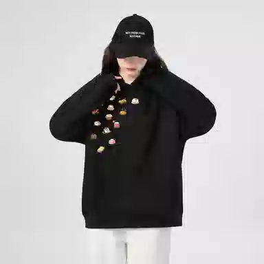棉购 美式连帽加绒加厚慵懒风宽松卡通休闲舒适百搭外套卫衣 女款