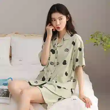 棉购 带胸垫短袖短裤时尚休闲可外穿睡衣套装 女款
