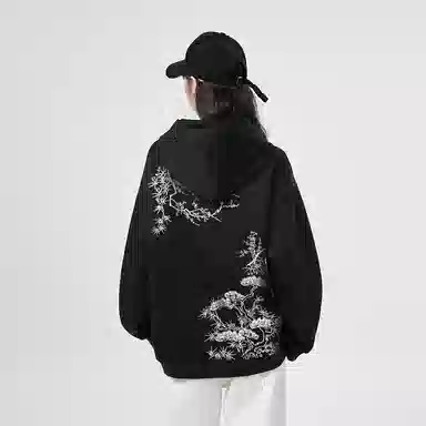 棉购 国风竹林万针刺绣精致潮流时尚休闲百搭宽松绣花卫衣 男女同款