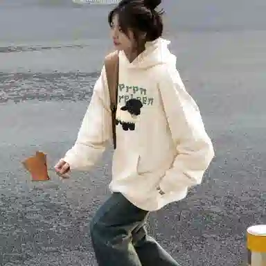 棉购 小羊印花连帽甜美风宽松百搭学生慵懒风设计感休闲长袖卫衣 男女同款