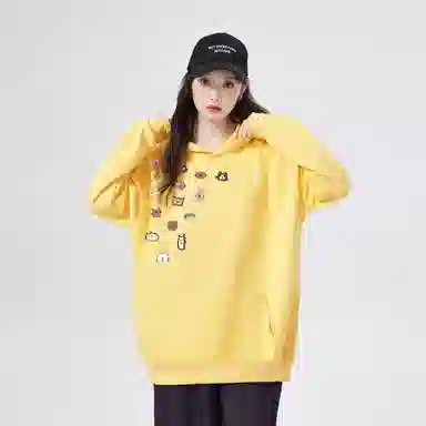 棉购 薄款连帽宽松韩版学生口袋套头休闲加绒外套卫衣 女款