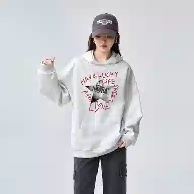 棉购 连帽趣味涂鸦加绒加厚潮学生美式外套卫衣 女款