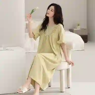 棉购 蕾丝花边舒适透气可外穿短袖睡裙 女款