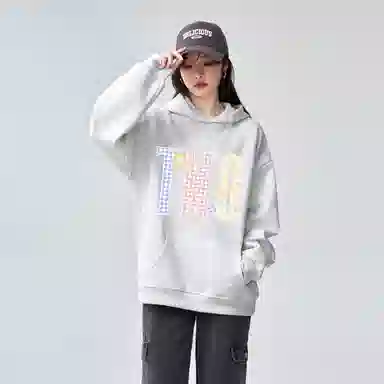 棉购 贴布绣连帽潮流刺绣加绒春秋薄款宽松时尚百搭慵懒冬季加厚长袖上衣外套卫衣 男女同款