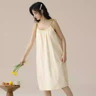 棉购 碎花含胸垫套头吊带睡裙 女款 黄色