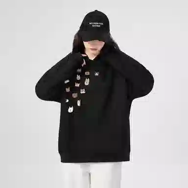棉购 薄款连帽宽松韩版学生口袋套头休闲加绒外套卫衣 女款