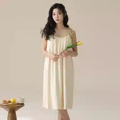 棉购 碎花含胸垫套头吊带睡裙 女款 黄色