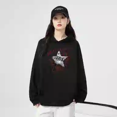 棉购 连帽趣味涂鸦加绒加厚潮学生美式外套卫衣 女款