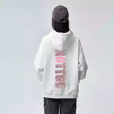 棉购 背面加绒加厚连帽重磅宽松豹纹印花美式复古卫衣 男女同款