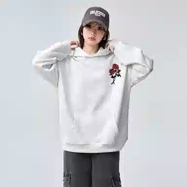 棉购 连帽宽松高街美式重磅玫瑰花卉卫衣 女款