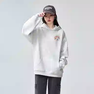 棉购 纯色宽松适中连帽长袖卫衣 女款