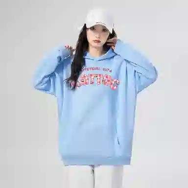 棉购 连帽潮流加绒加厚宽松韩版学生口袋带帽套头休闲外套卫衣 女款