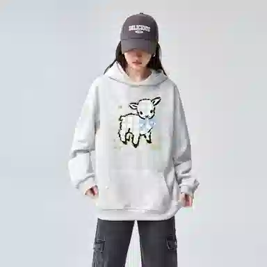 棉购 薄款连帽宽松韩版学生口袋套头通勤长袖卫衣 女款