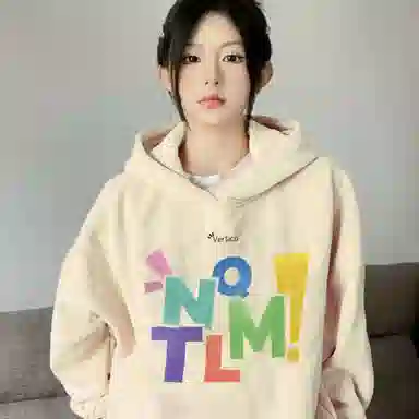 棉购 韩系多巴胺配色字母印花连帽宽松套头休闲百搭卫衣 男女同款