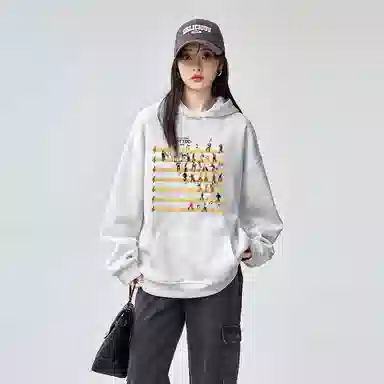 棉购 连帽字母印花加绒加厚学生美式帽衫情侣装重磅宽松上衣卫衣 女款