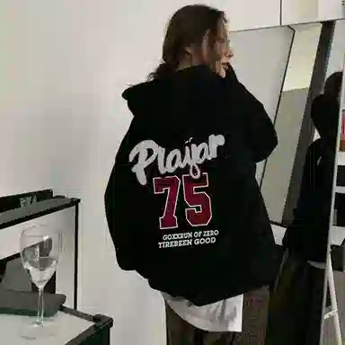 棉购 美式复古连帽高街宽松休闲百搭长袖卫衣 男女同款