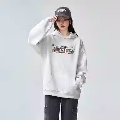 棉购 连帽潮流加绒加厚长袖上衣外套字母印花时尚经典卫衣 女款