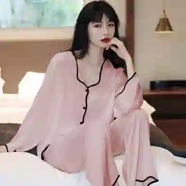 棉购 法式浪漫居家服冰丝高级性感长袖长裤睡衣套装 女款