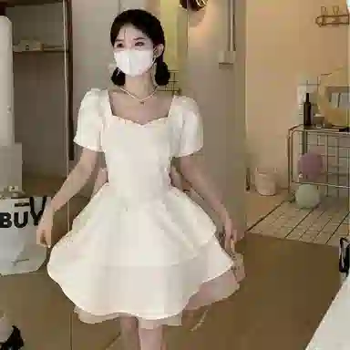 棉购 夏季法式纯欲甜辣风收腰蝴蝶结高级感蓬蓬在逃公主裙短袖连衣裙 女款