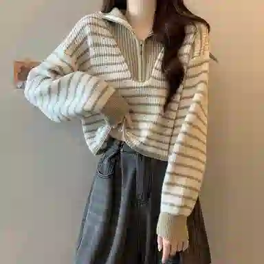 棉购 拉链毛衣宽松外穿打底洋气设计感小众长袖针织衫 女款