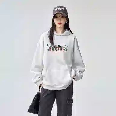 棉购 连帽潮流加绒加厚长袖上衣外套字母印花时尚经典卫衣 女款