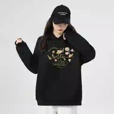 棉购 连帽加绒加厚美式慵懒风宽松外套复古百搭休闲学院风卫衣 女款