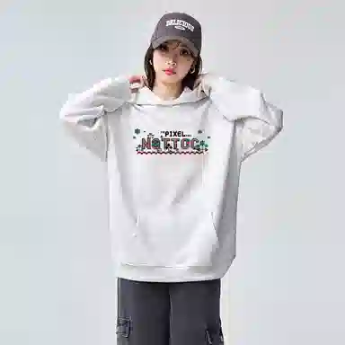棉购 连帽潮流加绒加厚长袖上衣外套字母印花时尚经典卫衣 女款