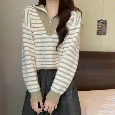 棉购 拉链毛衣宽松外穿打底洋气设计感小众长袖针织衫 女款