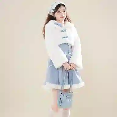 棉购 小香风气质优雅外套时尚简约裙子两件套千金风毛绒软糯裙装套装 女款
