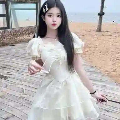 棉购 法式甜辣风蓬蓬裙女甜美收腰公主裙短袖连衣裙 女款 杏色