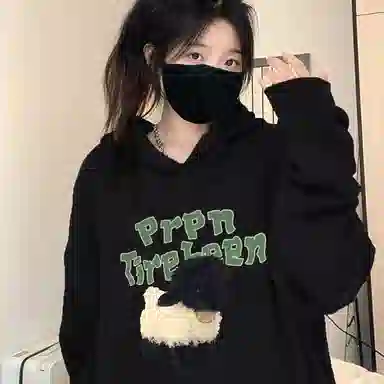 棉购 小羊印花连帽甜美风宽松百搭学生慵懒风设计感休闲长袖卫衣 男女同款
