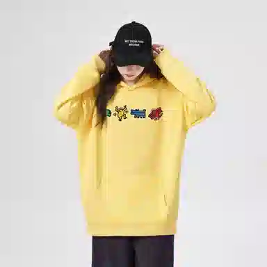 棉购 重磅潮流连帽卡通宽松加绒加厚中国风上衣卫衣 女款