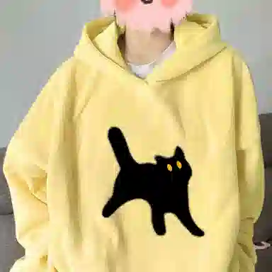 棉购 卡通猫咪印花设计感百搭套头长袖卫衣 男女同款
