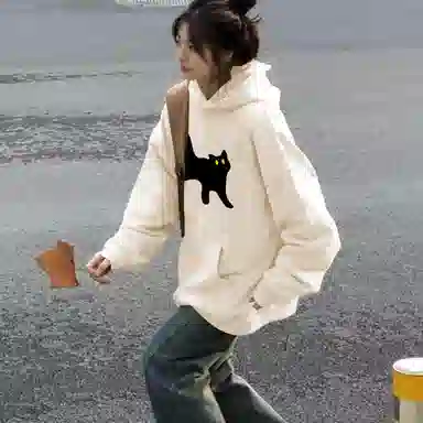 棉购 卡通猫咪印花设计感百搭套头长袖卫衣 男女同款