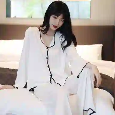棉购 法式浪漫居家服冰丝高级性感长袖长裤睡衣套装 女款