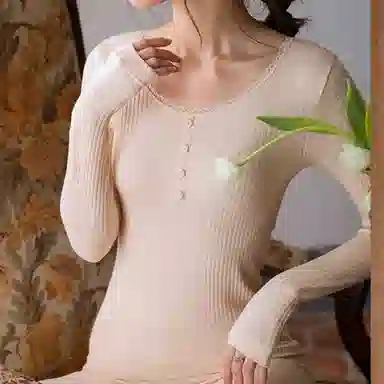 棉购 保暖隐形长袖长裤打底睡衣套装 女款