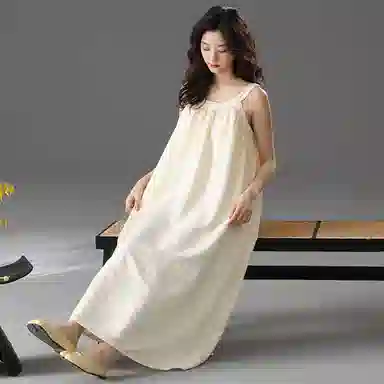 棉购 纯色简约带胸垫无袖睡裙 女款