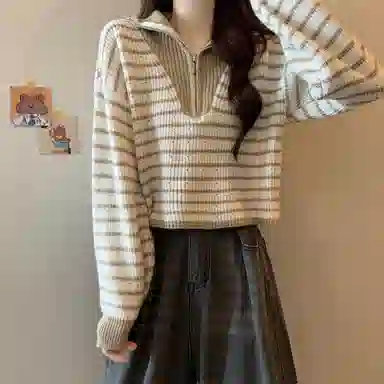 棉购 拉链毛衣宽松外穿打底洋气设计感小众长袖针织衫 女款