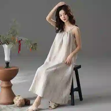 棉购 纯色简约带胸垫无袖睡裙 女款